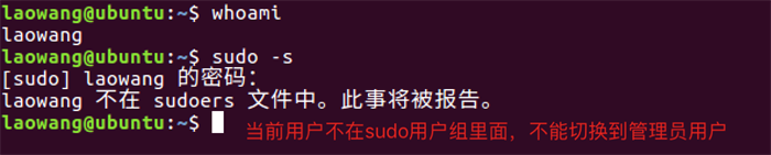 在laowang用户使用sudo -s效果图