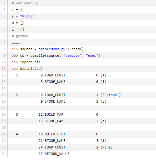 用Python提供的code对象解析工具dis对其进行解析